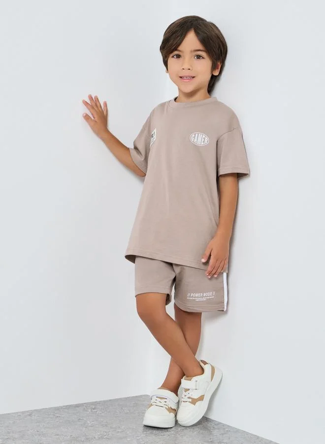 Styli Boys Grey Cotton T-Shirt And Shorts Set